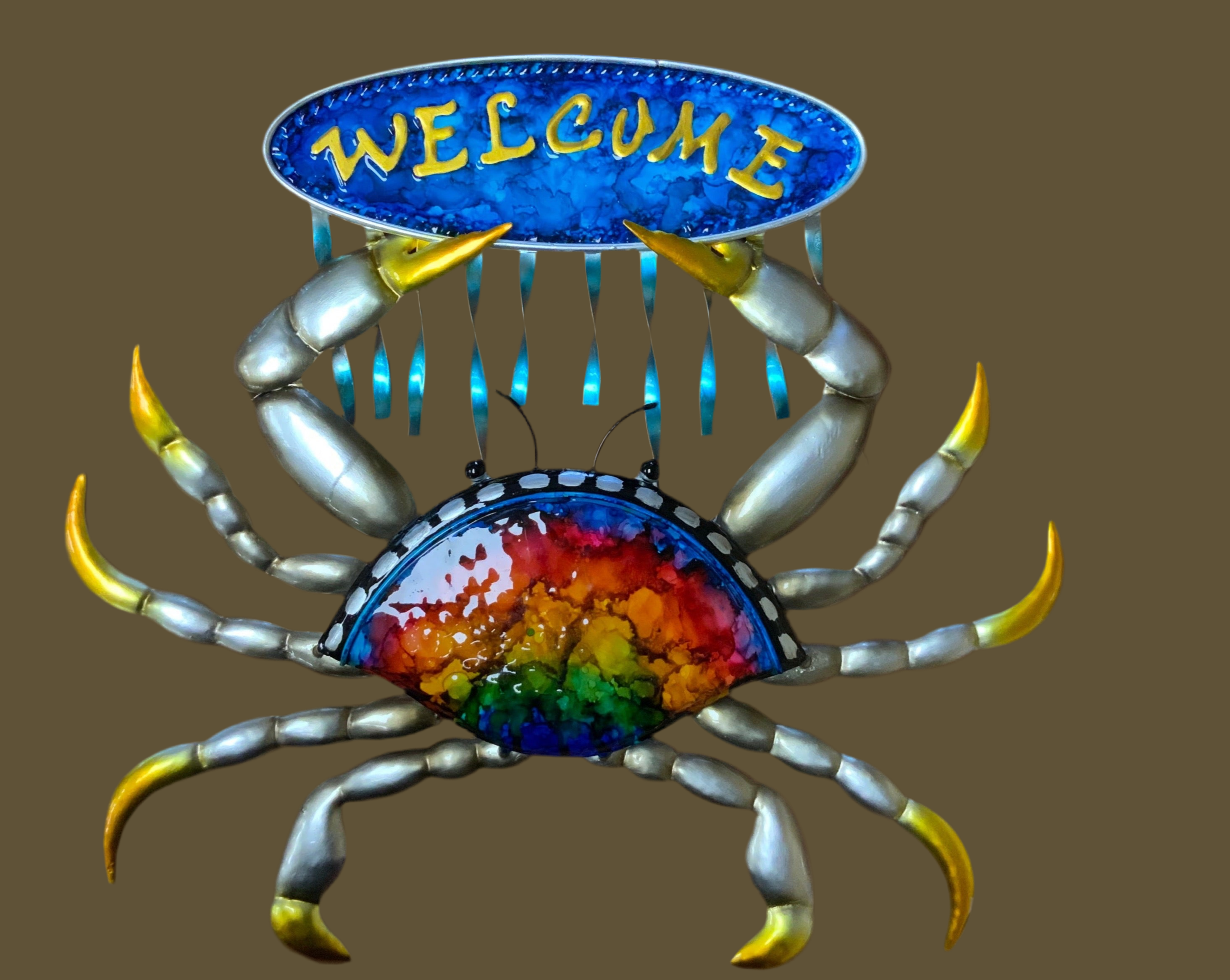 Blue and White Capiz Shell Decor.  This piece is made from Metal 16 inches Long And 17 inches wide.  This will look great with any home Decor Enhance your home decor with this beautifully crafted 16 inch long and 17 inch wide Blue and White Capiz Shell Decor. Made from high-quality metal, this piece will add an elegant touch to any room. Its versatile design makes it the perfect addition to any style of home decor. Bring a touch of sophistication into your living space with this stunning wall decor.