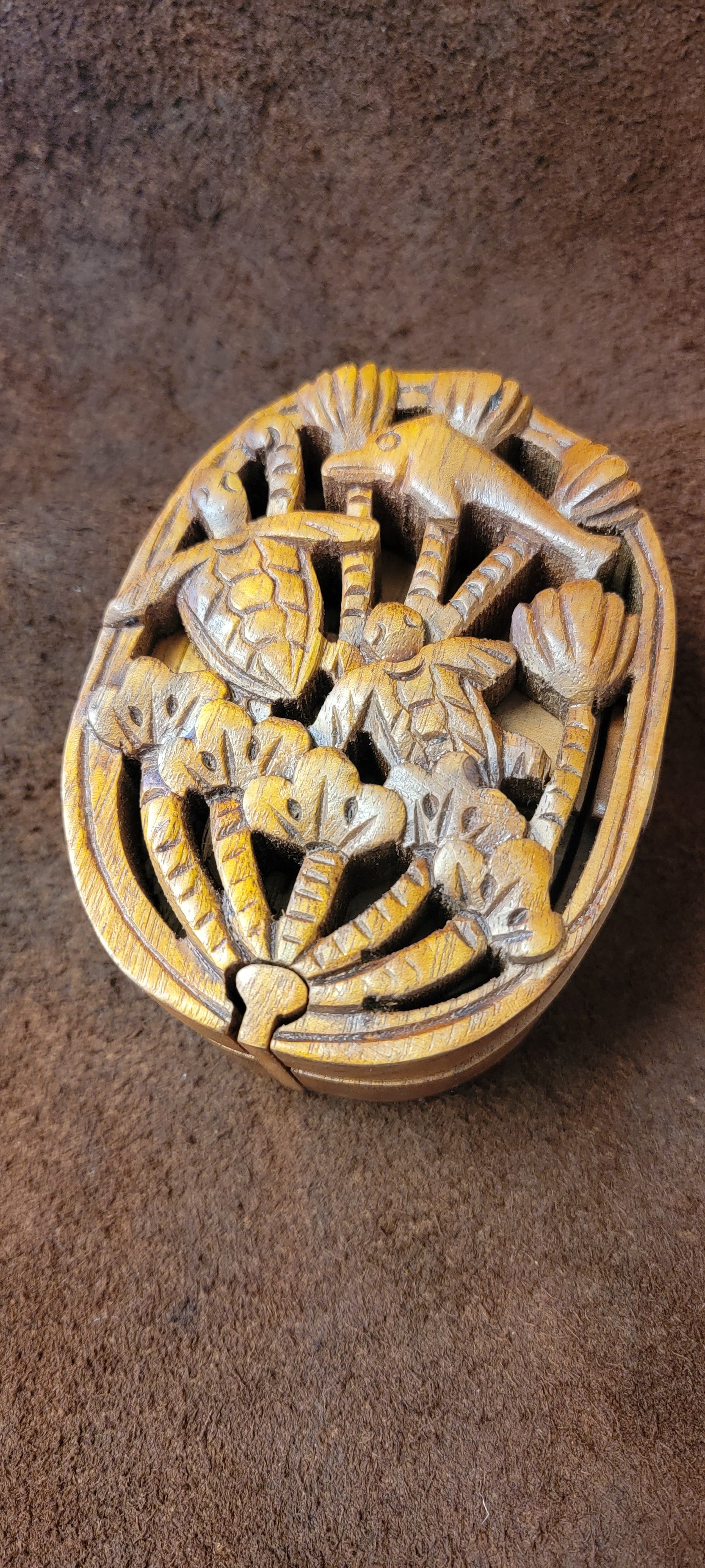 Wooden Carved Puzzle Box Turtle
