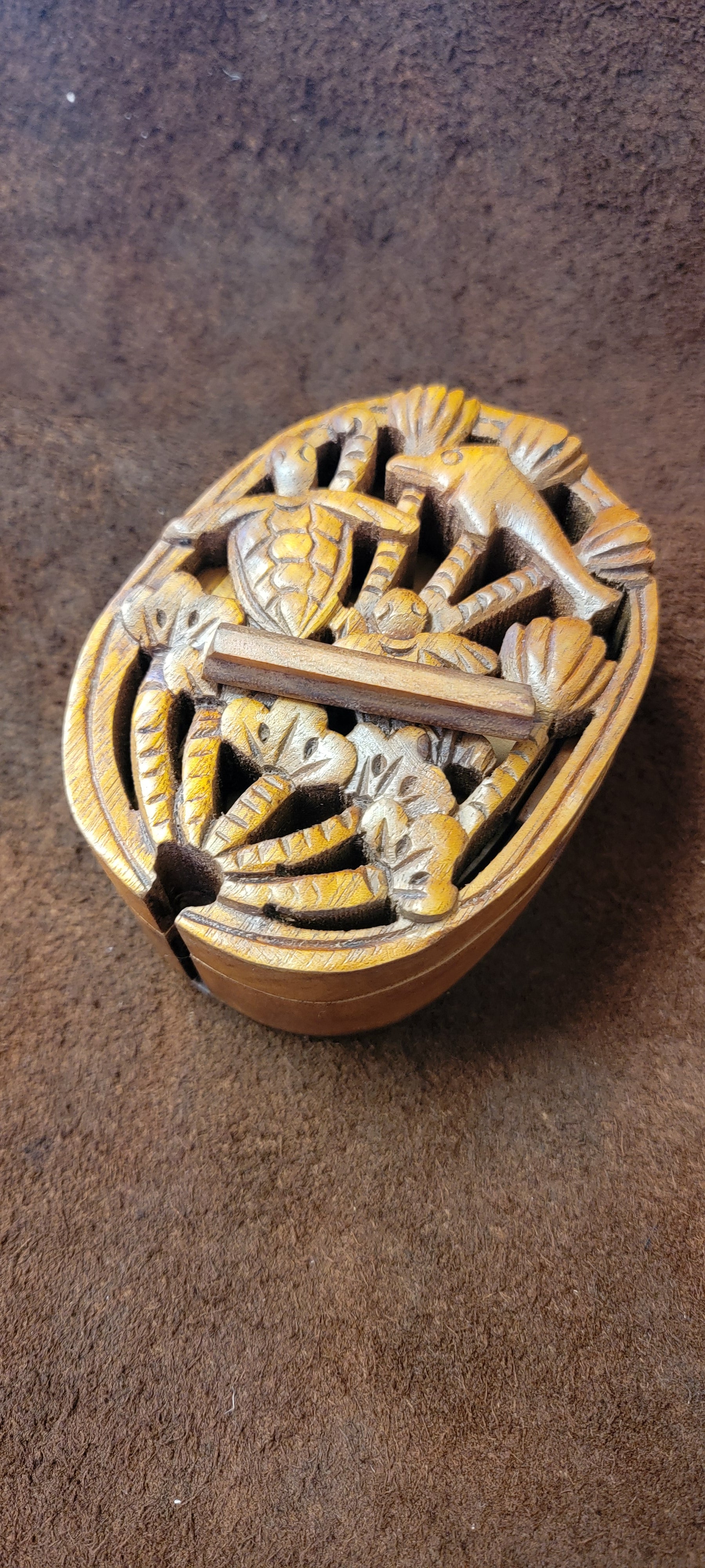Wooden Carved Puzzle Box Turtle