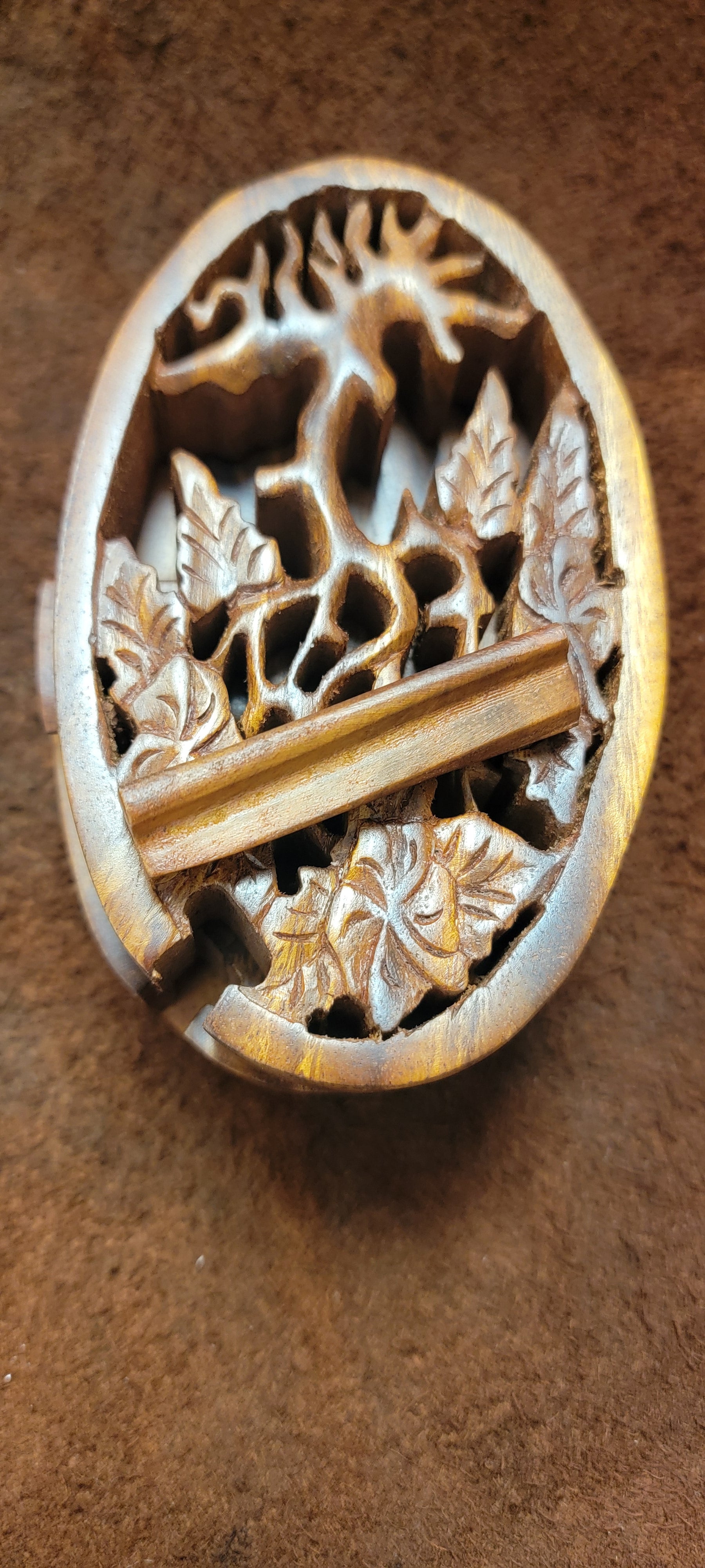 Wooden Carved Puzzle Box Tree Line