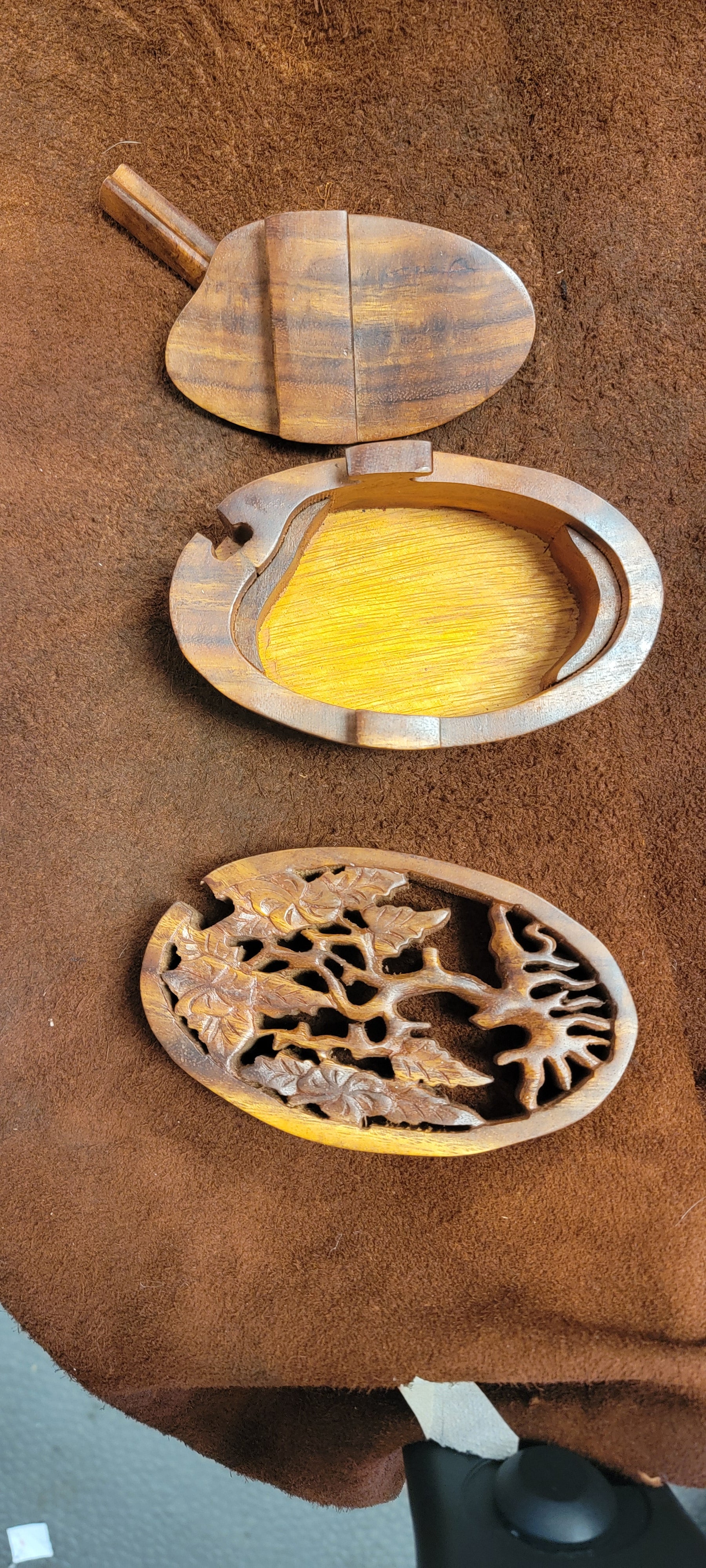 Wooden Carved Puzzle Box Tree Line