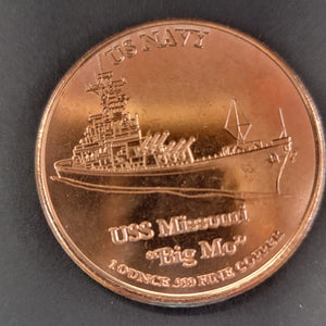 Copper Coin USS Missouri * Big Mo* .999 copper