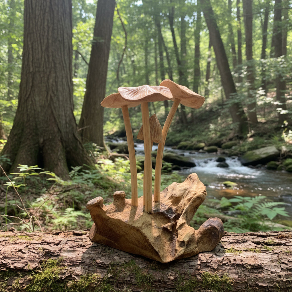 Wooden mushroom Cluster 5 inches tall