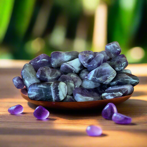 Chevron Amethyst is a combination of Amethyst and White Quartz, mixed together in a V-striped pattern. It will share the same properties of banded amethyst.

Chevron Amethyst combines the strengthening and enhancing qualities of Quartz with the stress relieving qualities of Amethyst. This symbiotic combination of minerals lends itself to a wonderfully spiritual stone, which is great for gently removing the veils that obscure some of the hidden meanings in life.

Chevron Amethyst is one of the best stones to