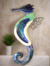 Blue & White Capiz Seahorse Metal Wall Art Decor