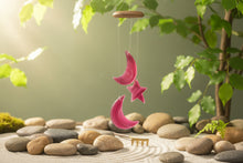 Wind chime 3 piece moon and star Pink