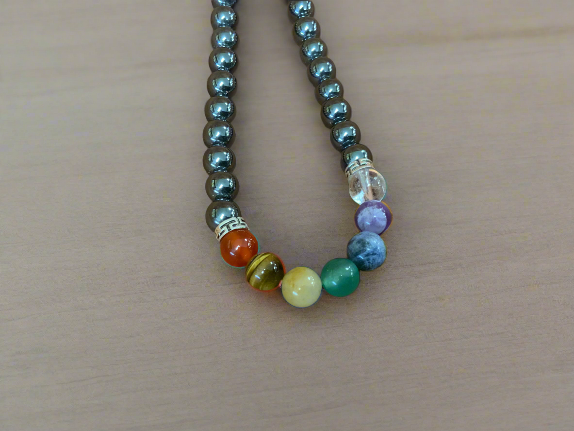 Enhance your well-being with our Beautiful Hematite Chakra Necklace. Made with hematite, a powerful grounding stone, this necklace promotes physical and emotional healing. Experience inner balance and harmony with this unique and elegant piece.