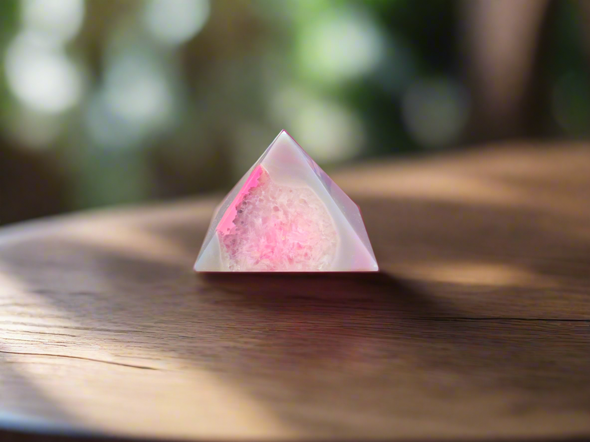 
Enhance your overall well-being and elevate your home decor with our Agate Pink Pyramid. Made of Pink Agate, known for its healing properties, this pyramid is a must-have for promoting health and wellness in your space. Add it to your collection of natural stones for a stylish and beneficial touch.