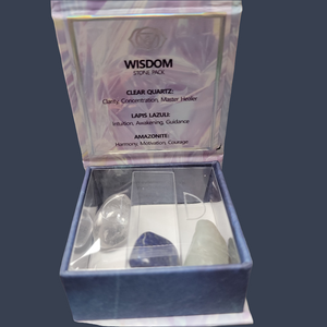 Discover the power of the Wisdom Stone Pack. This pack includes three powerful stones: Clear Quartz, Lapis Lazuli, and Amazonite. Clear Quartz provides clarity and focus, Lapis Lazuli encourages self-awareness and inner truth, and Amazonite promotes calm and balance. Own this pack to enhance your well-being and achieve balance in your life