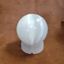 Selenite Sphere with selenite stamd