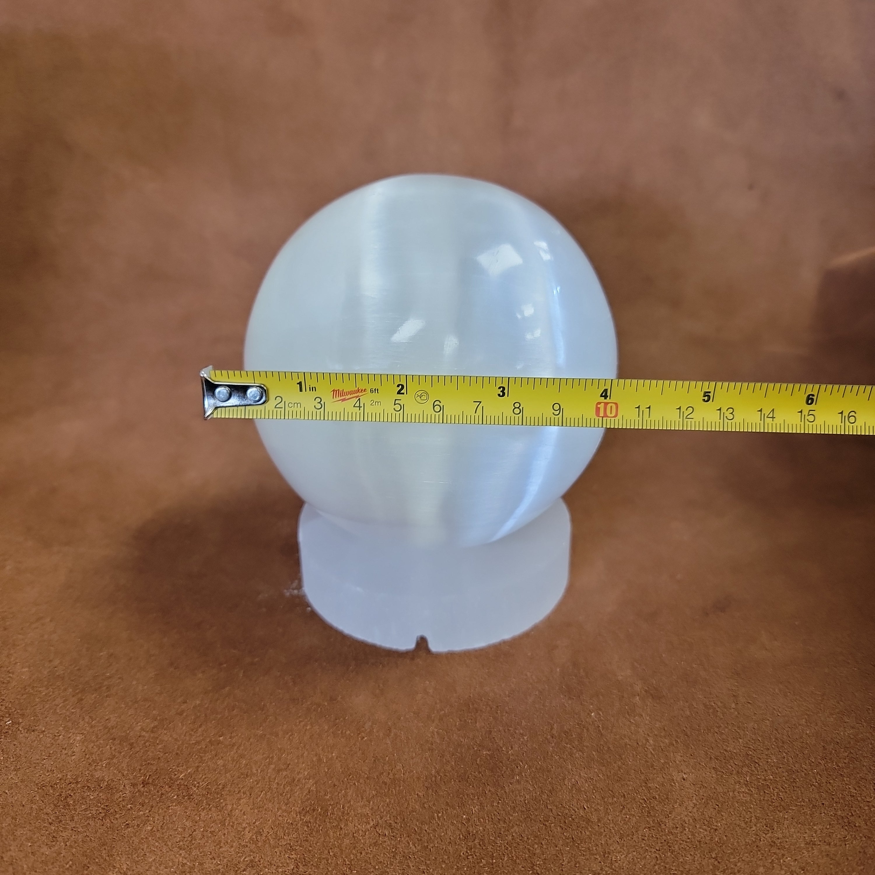 Selenite Sphere with selenite stamd