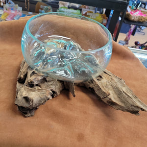 Handblown glass molted on teakwood Root