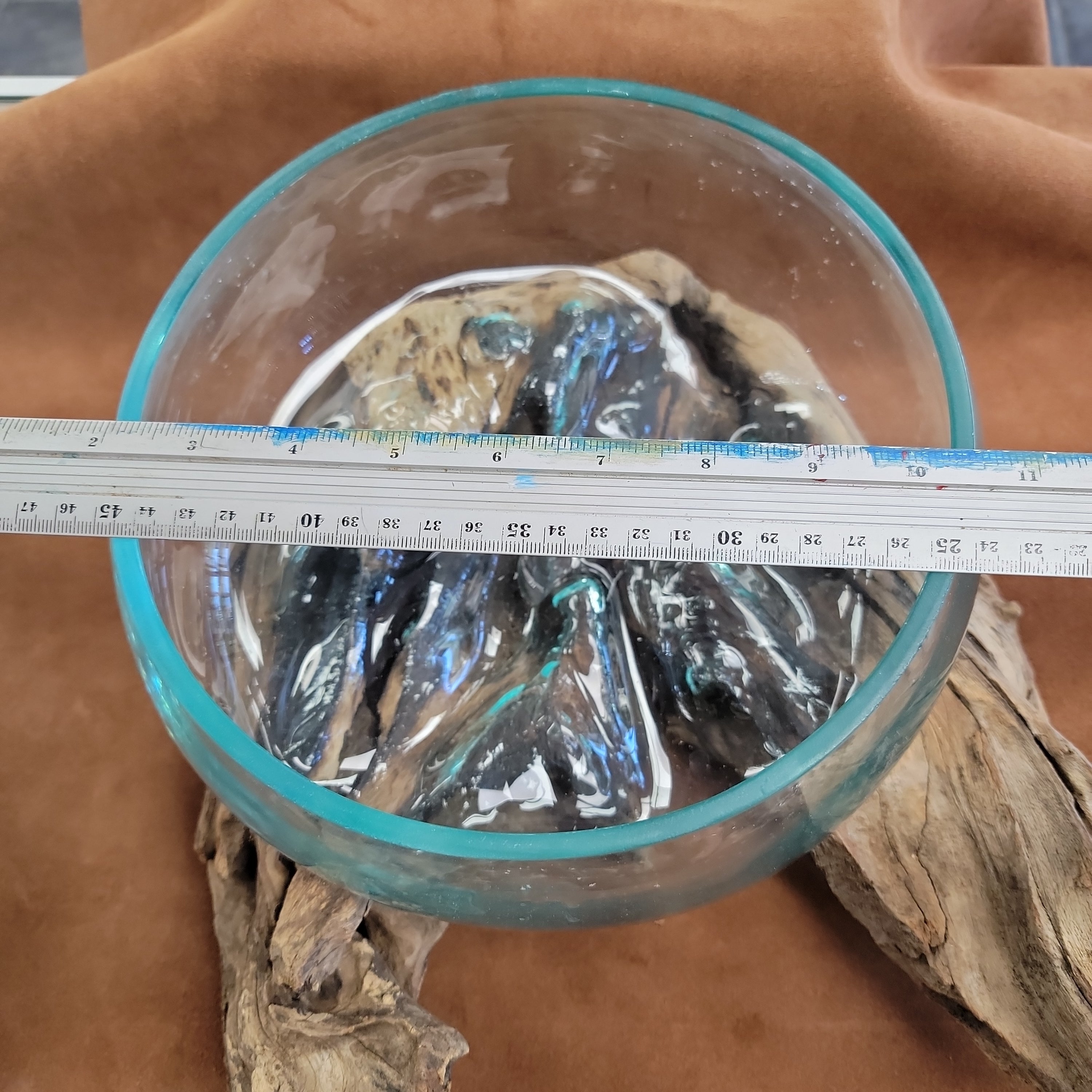 Handblown glass molted on teakwood Root