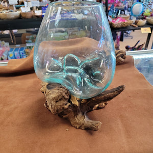 Handblown glass molted on teakwood Root