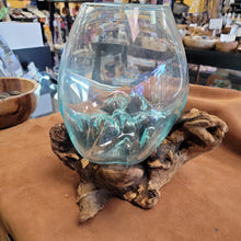 Handblown glass molted on teakwood Root