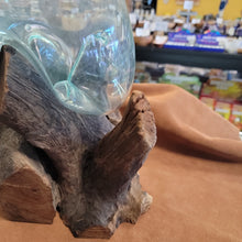 Handblown glass molted on teakwood Root