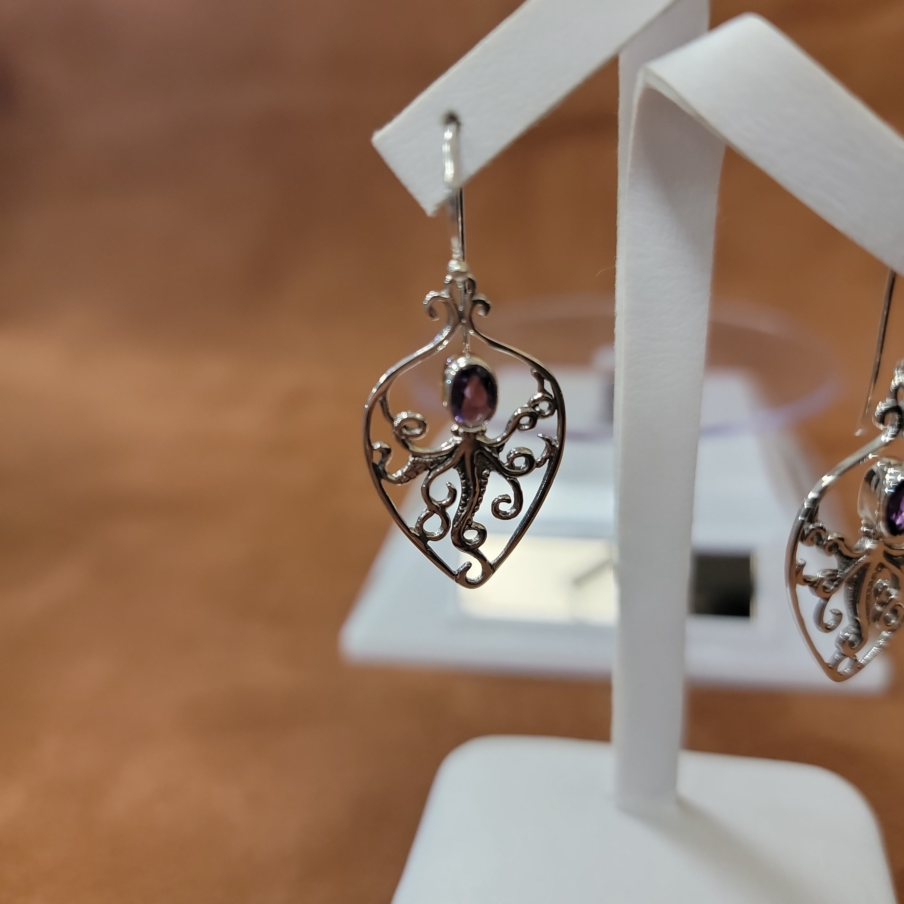 Vera Wolf Sterling Silver Earrings Octopus with Amethyst