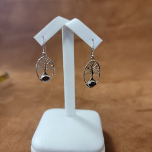 Vera Wolf Sterling Silver Earrings Tree of Life Red gemstone