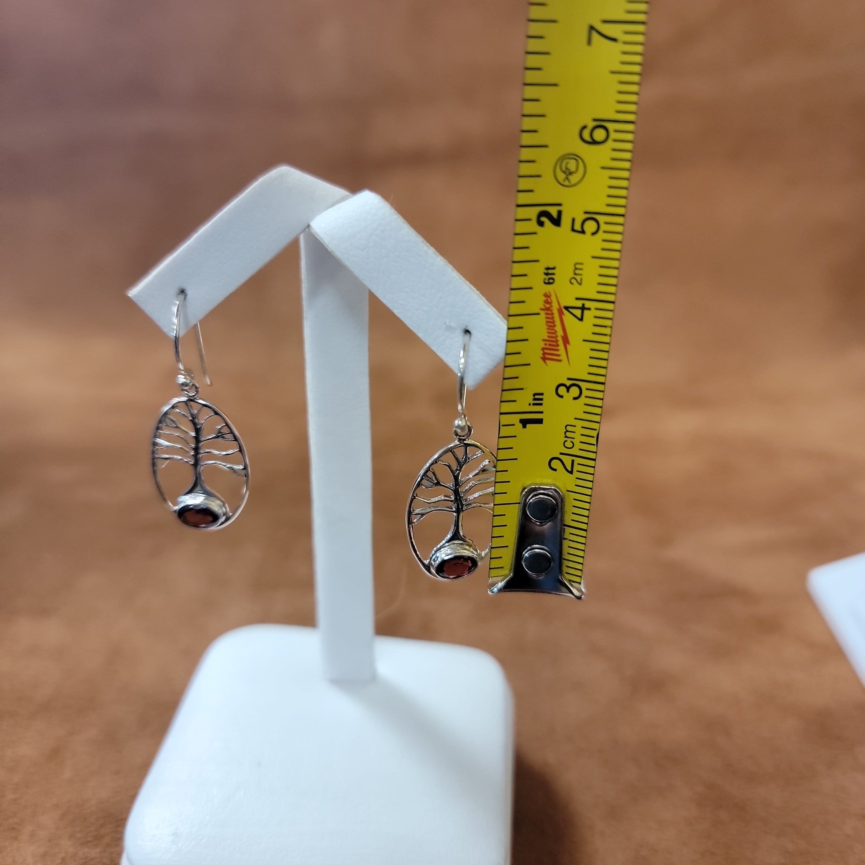 Vera Wolf Sterling Silver Earrings Tree of Life Red gemstone