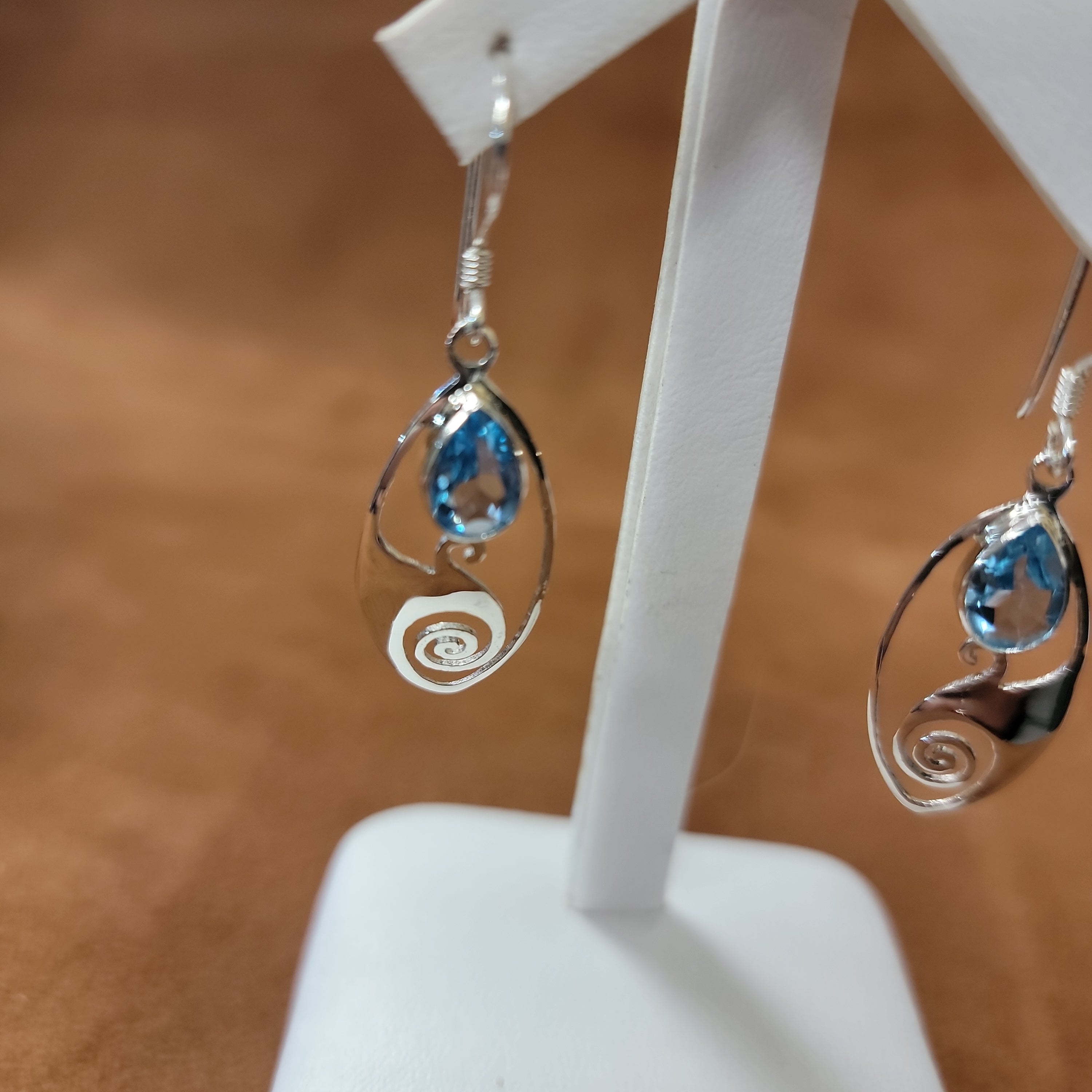 Vera Wolf Sterling Silver Earrings Light Blue Stone