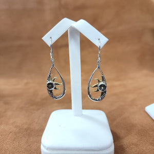 Vera Wolf Sterling Silver Earrings with gold sun and Multi.color stone