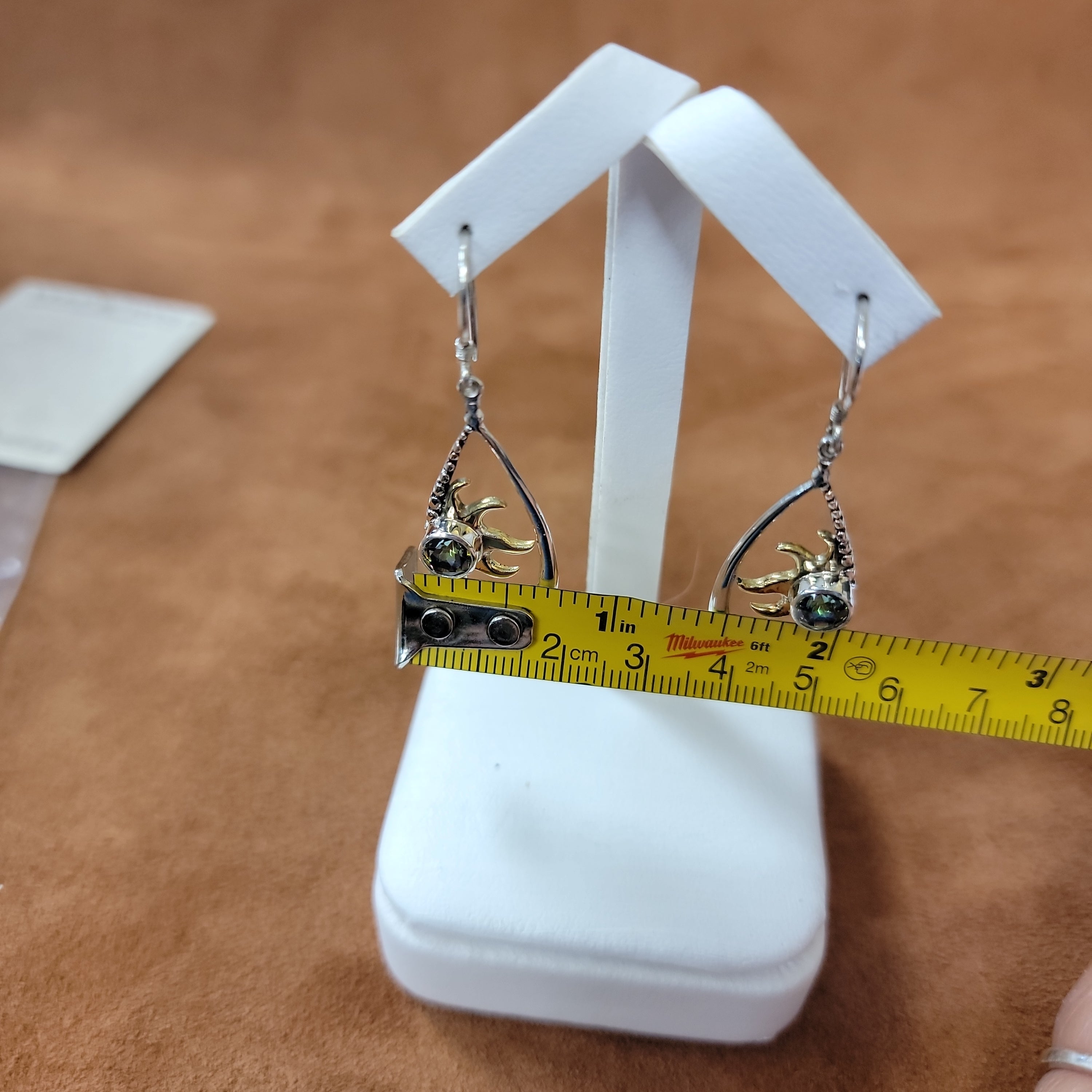 Vera Wolf Sterling Silver Earrings with gold sun and Multi.color stone