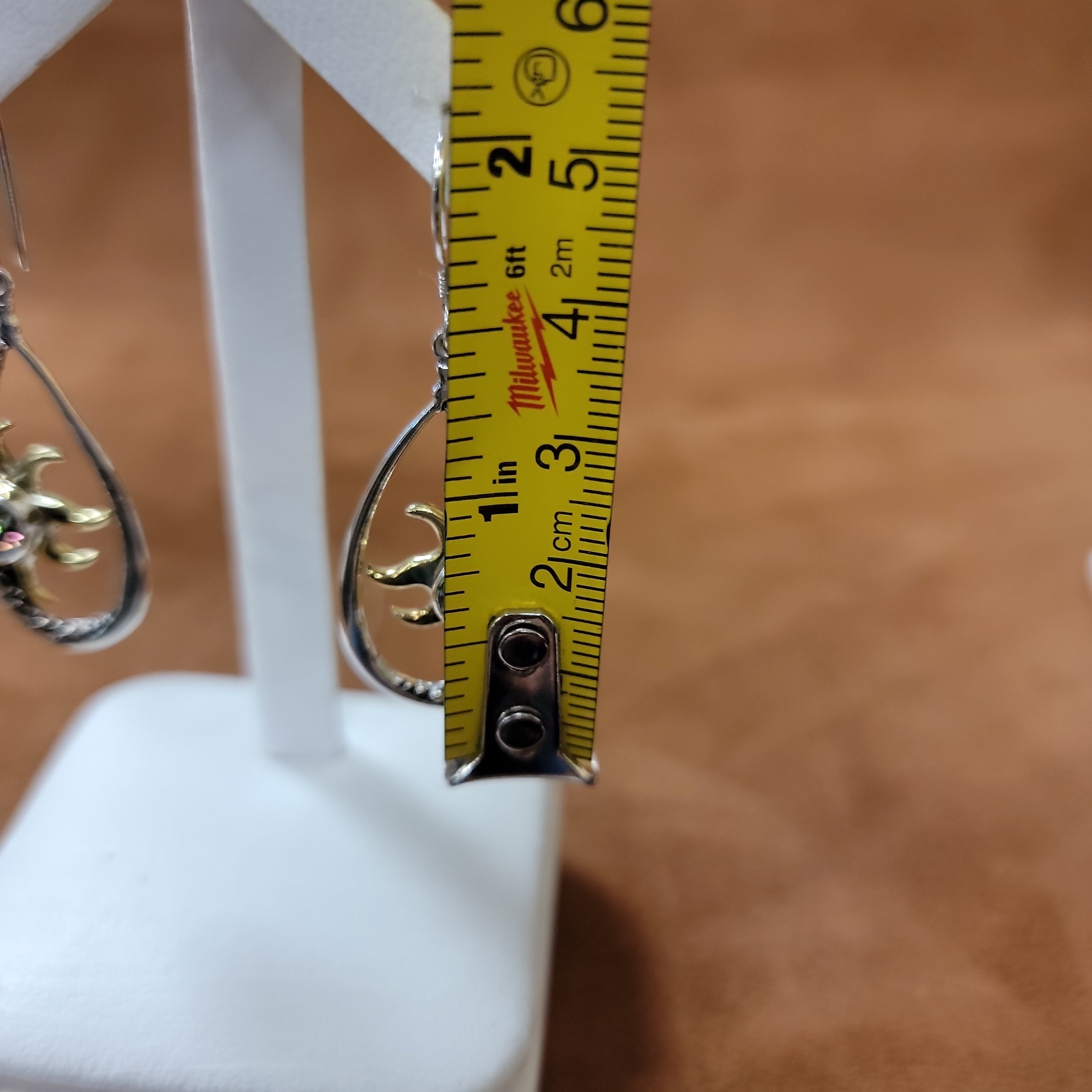 Vera Wolf Sterling Silver Earrings with gold sun and Multi.color stone