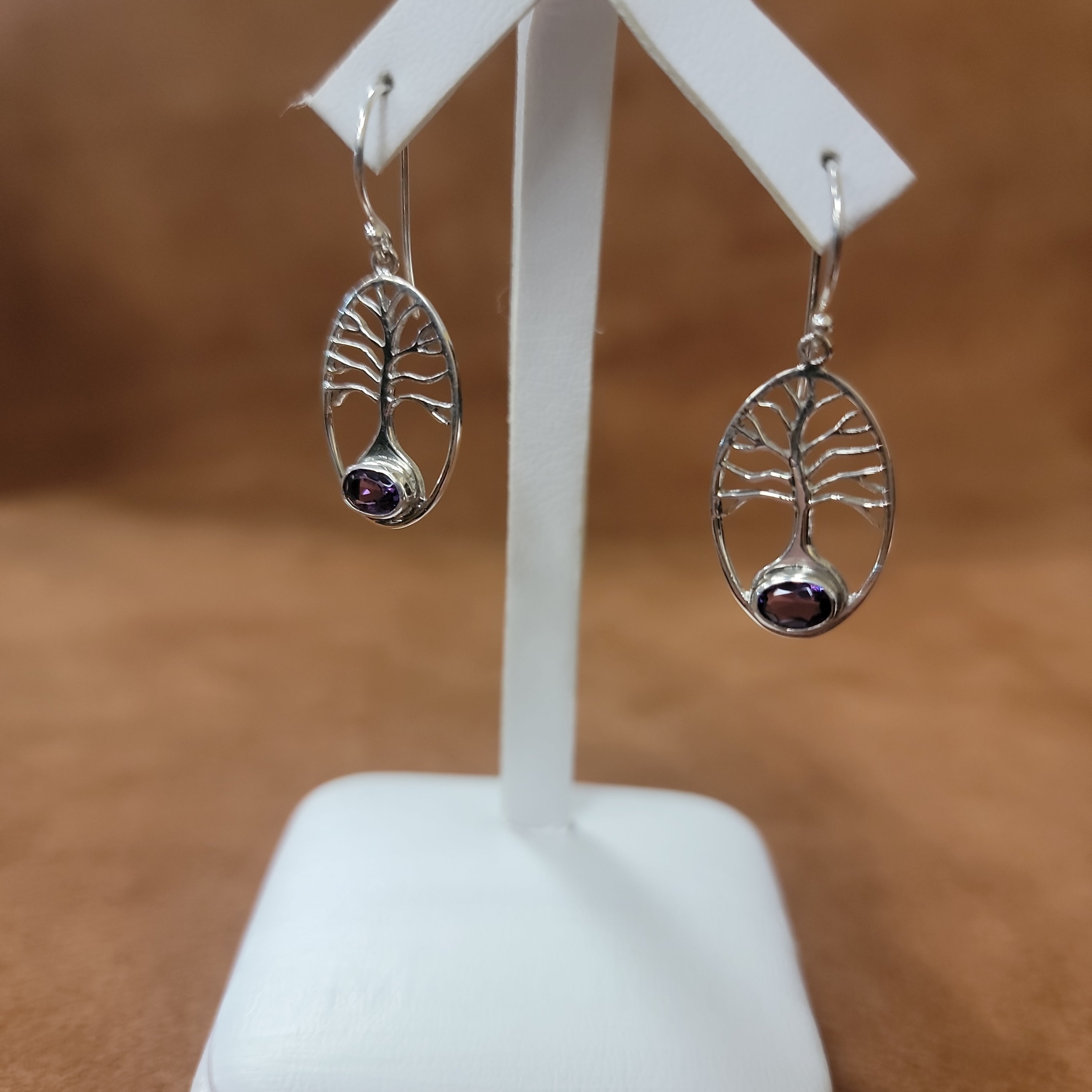 Vera Wolf Sterling Silver Earrings Tree of Life Amethyst gemstone