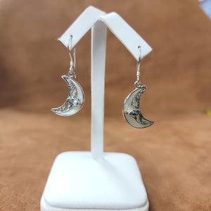 Vera Wolf Sterling Silver Earrings Moon with Light Blue Stone