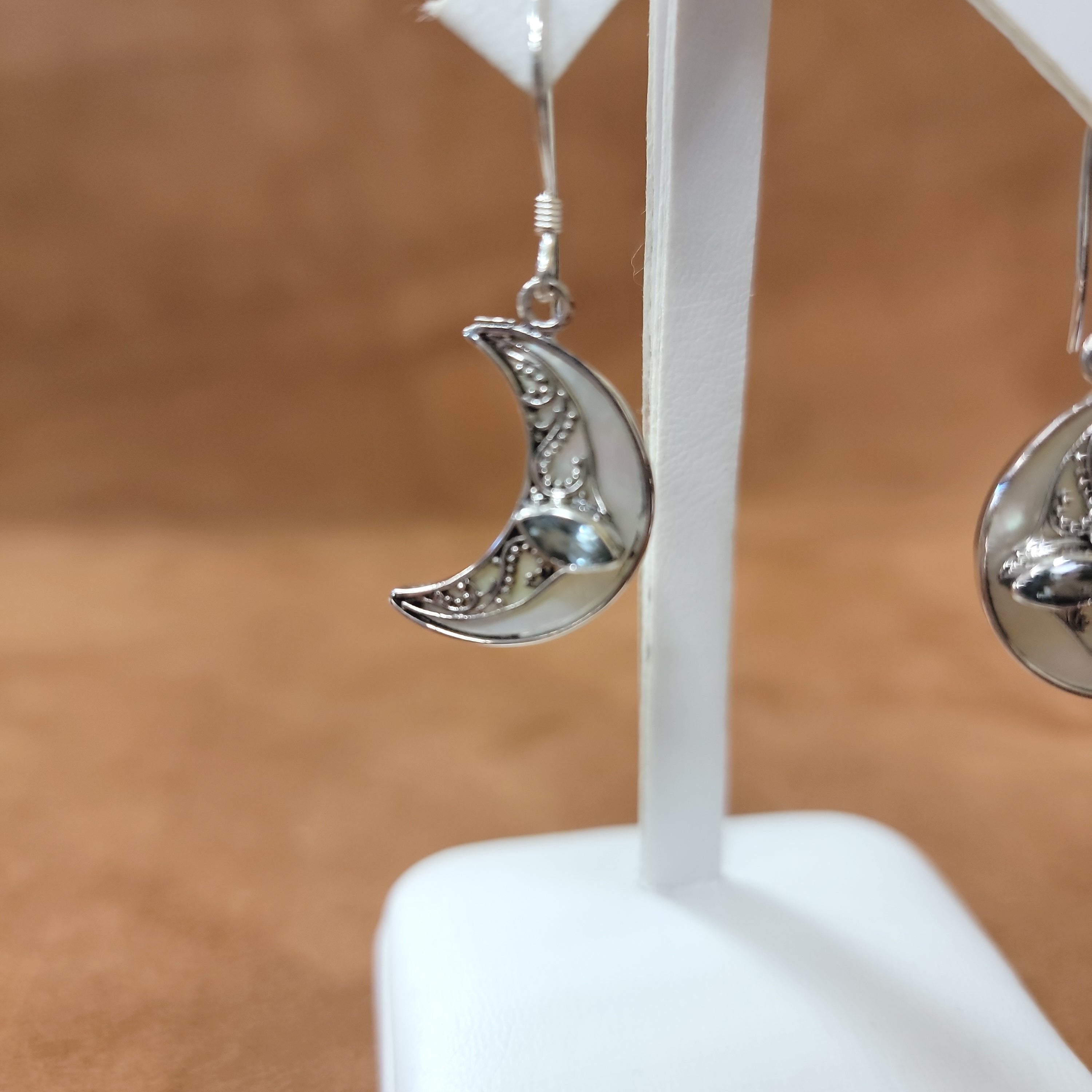 Vera Wolf Sterling Silver Earrings Moon with Light Blue Stone