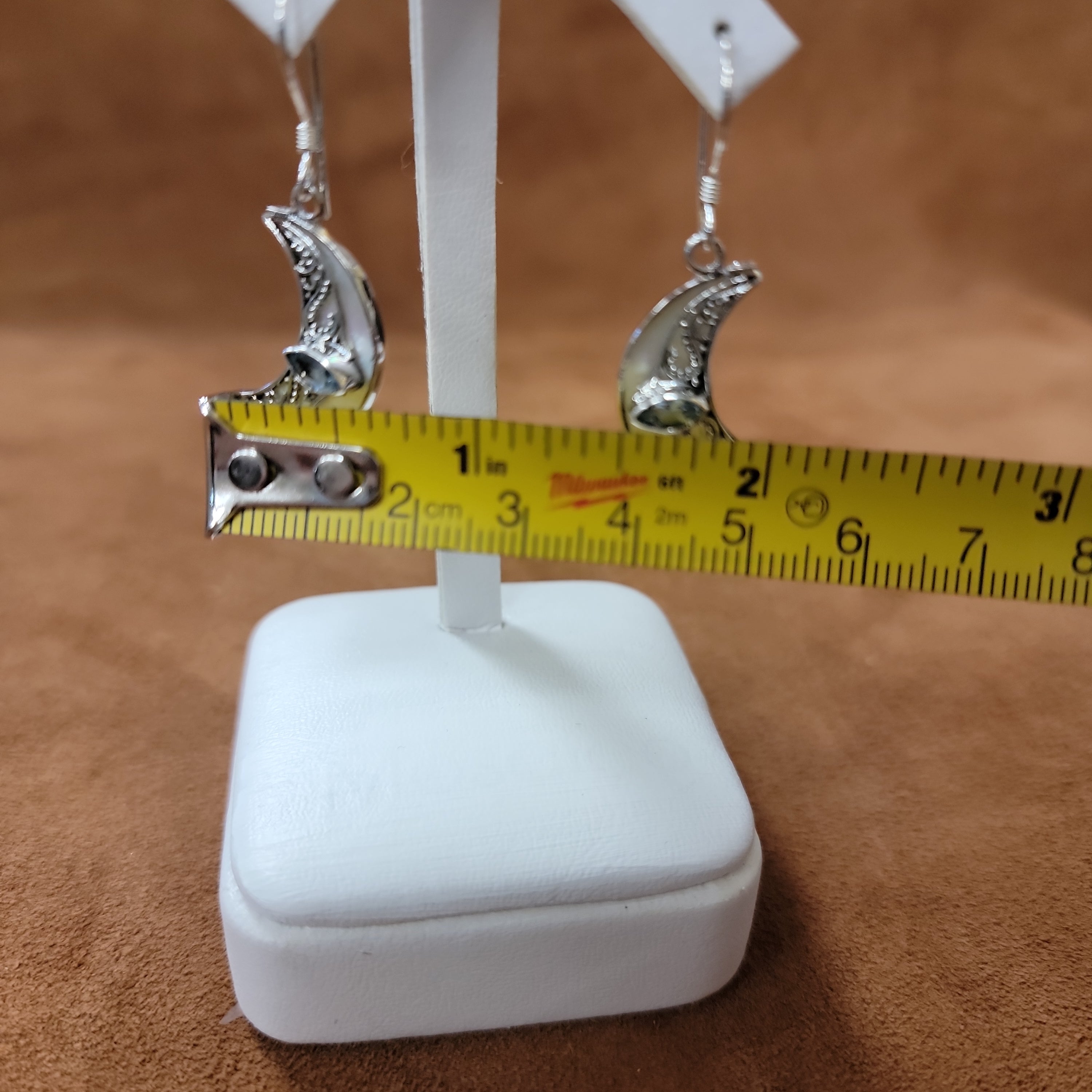 Vera Wolf Sterling Silver Earrings Moon with Light Blue Stone