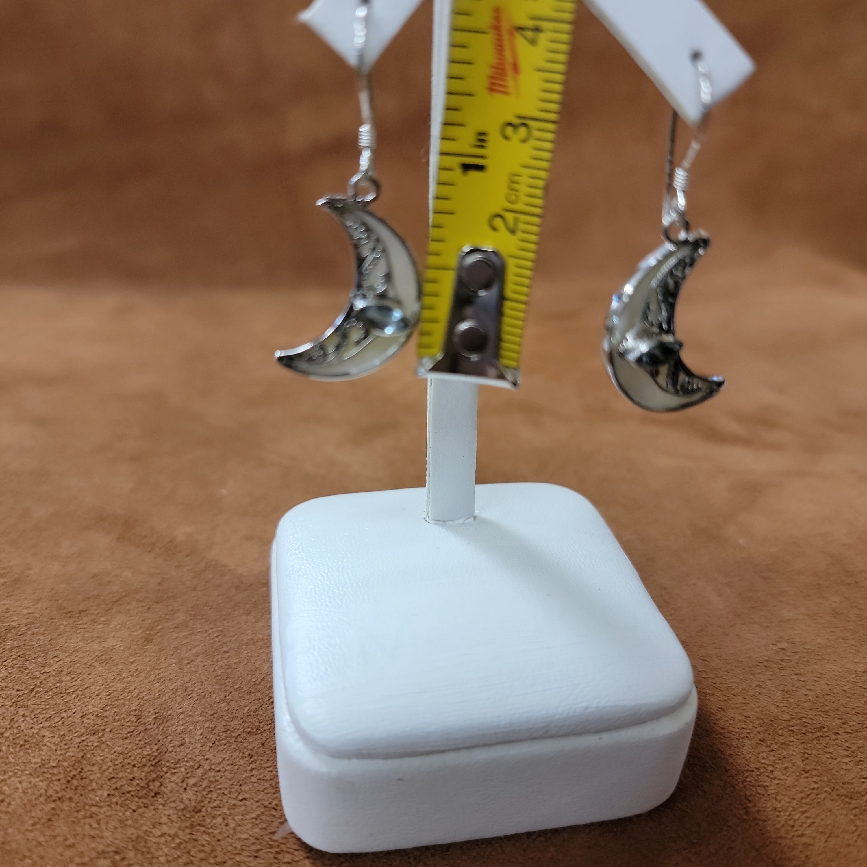 Vera Wolf Sterling Silver Earrings Moon with Light Blue Stone