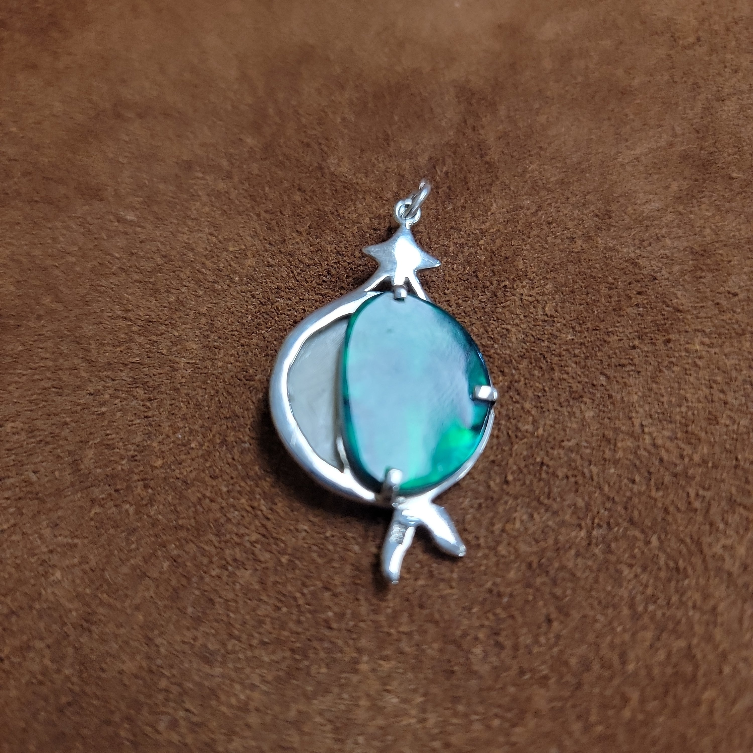 Vera Wolf Sterling Silver Pendent Abalone, Mermaid and Moon