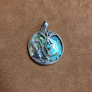 Vera Wolf Sterling Silver Pendent Abalone, Moon and Pixie
