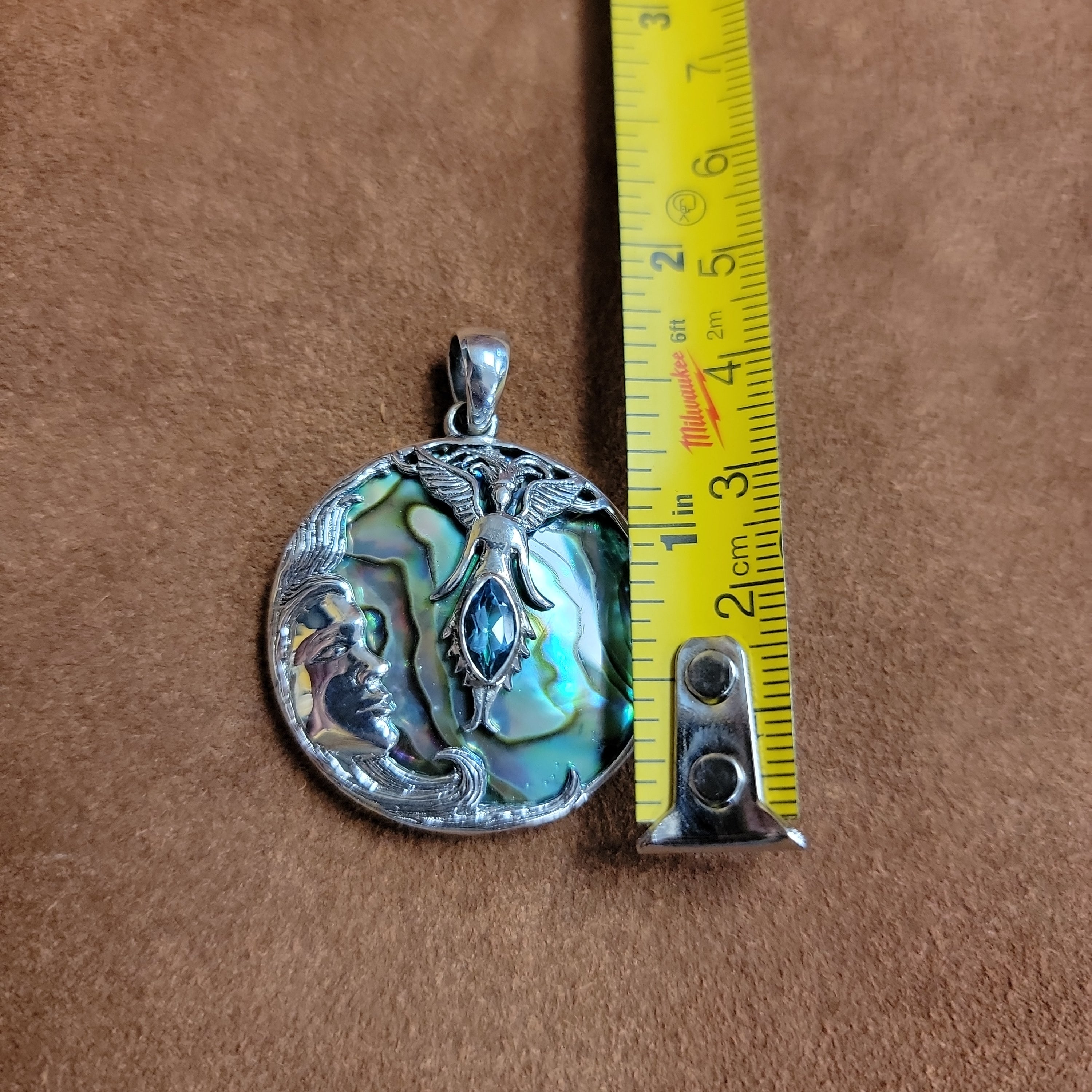 Vera Wolf Sterling Silver Pendent Abalone, Moon and Pixie