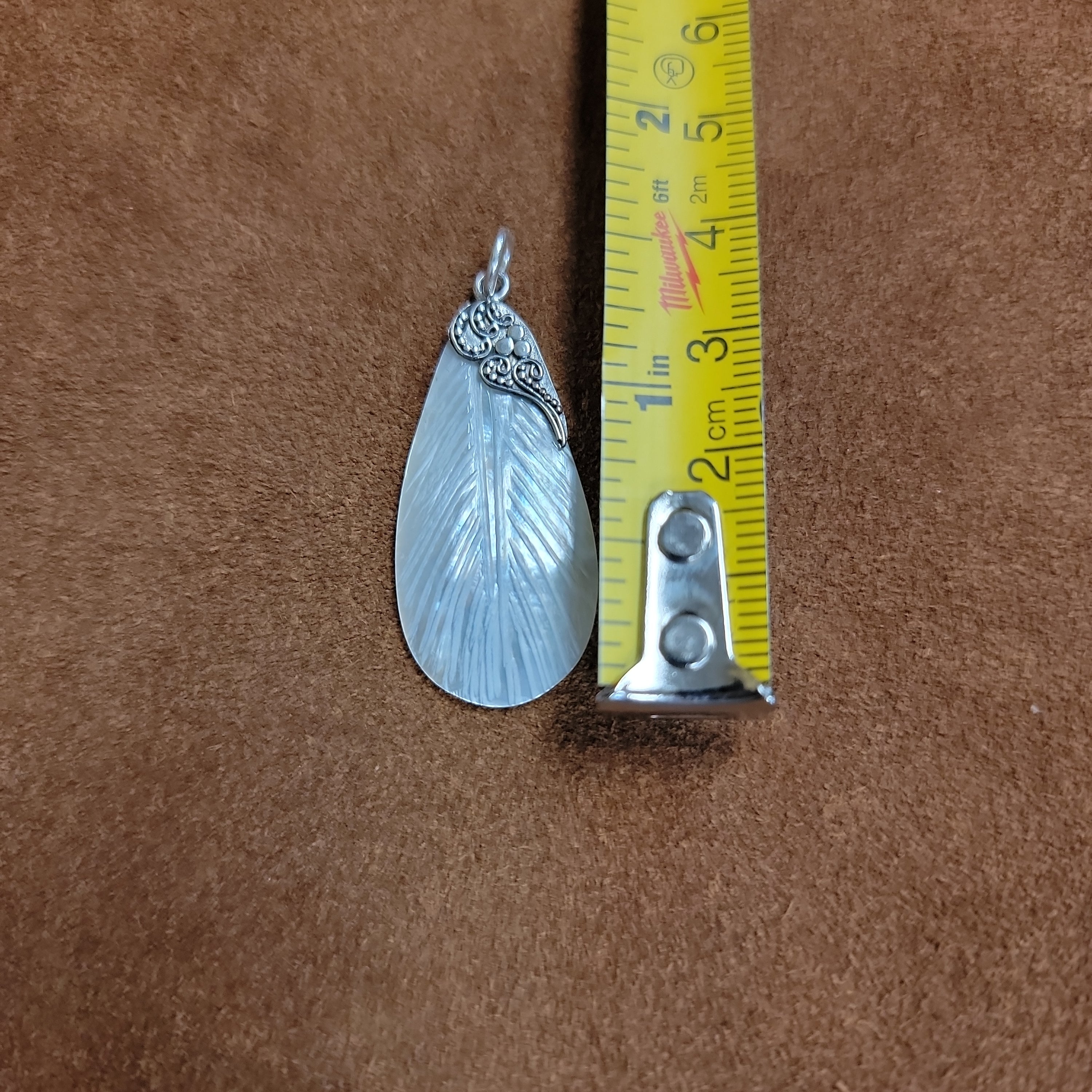 Vera Wolf Sterling Silver Pendent Feather Mother of Pearl