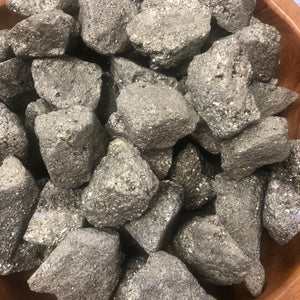 2 Inch Pyrite Gemstone For Gift, Decor Or Any Spiritual Craft Pyrite is a mineral this is made up of iron sulfide. Pyrite is commonly known as “fools gold” because of its brassy yellow color and metallic luster.   Helps with focus and determination, believed to bring good luck, aids in overcoming anxiety, helps in discipline and willpower. 