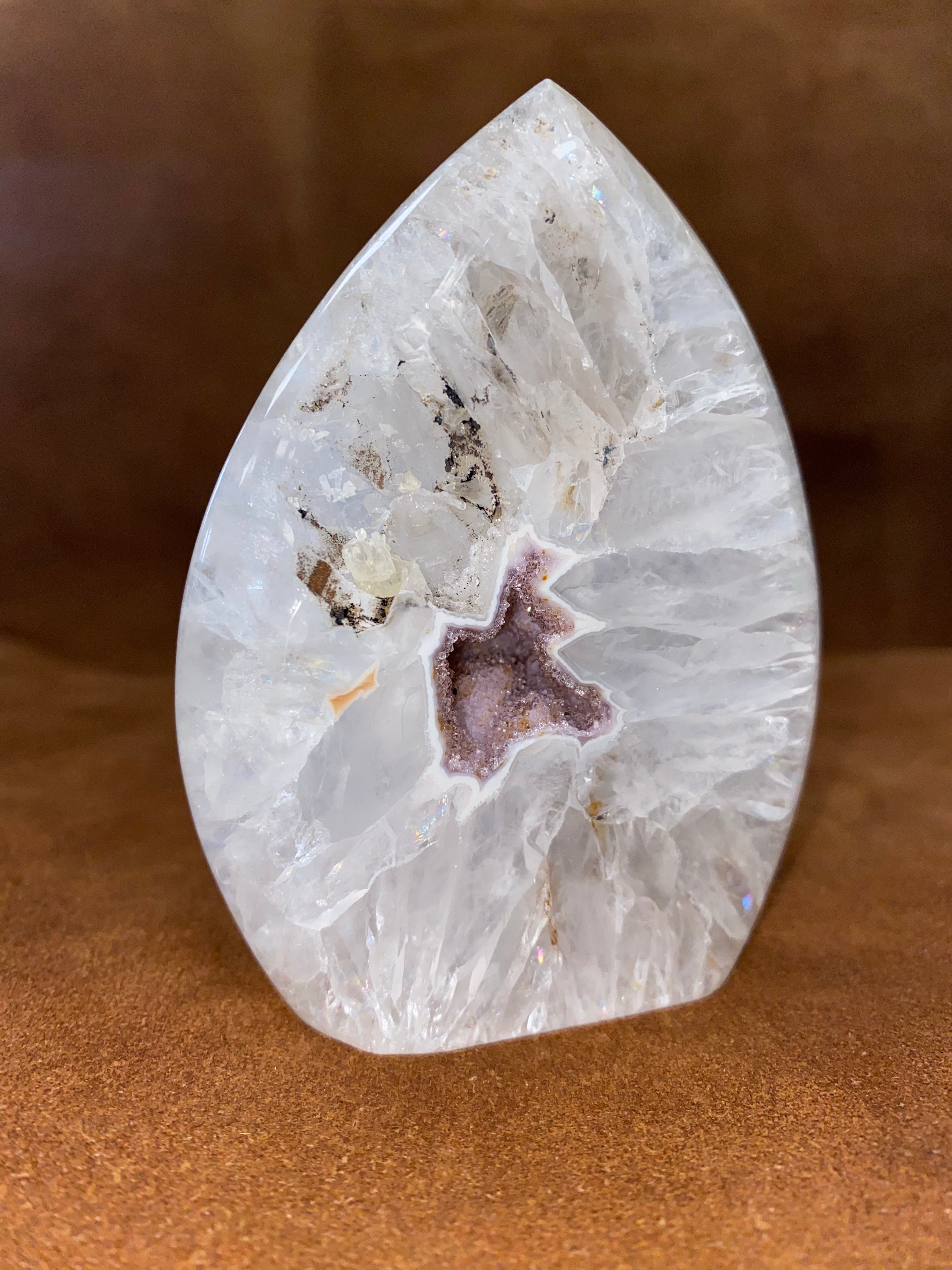 Clear quartz w/ pink amethyst druzy